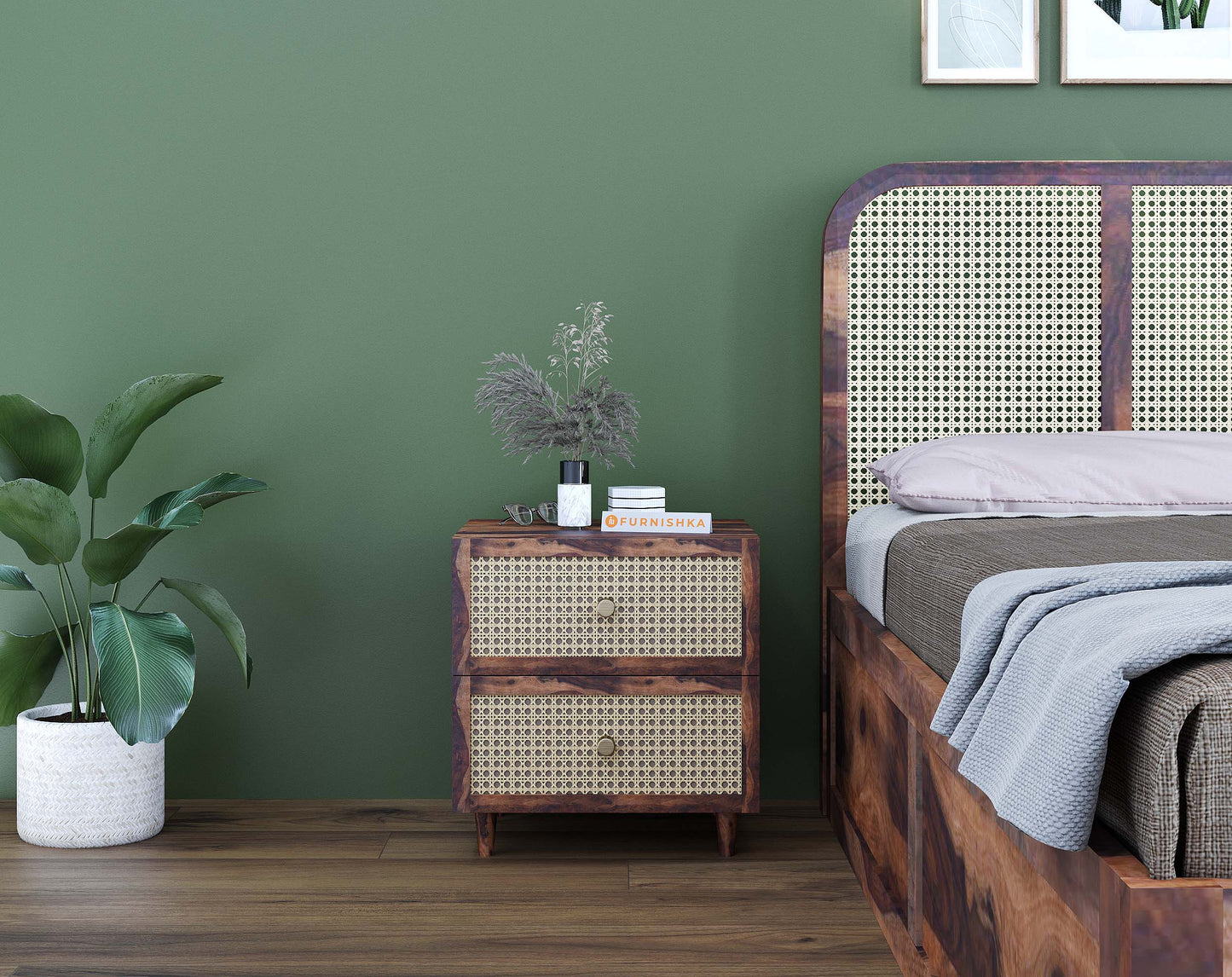 Amara Double Drawer Bedside Table In Sheesham - Furnishka