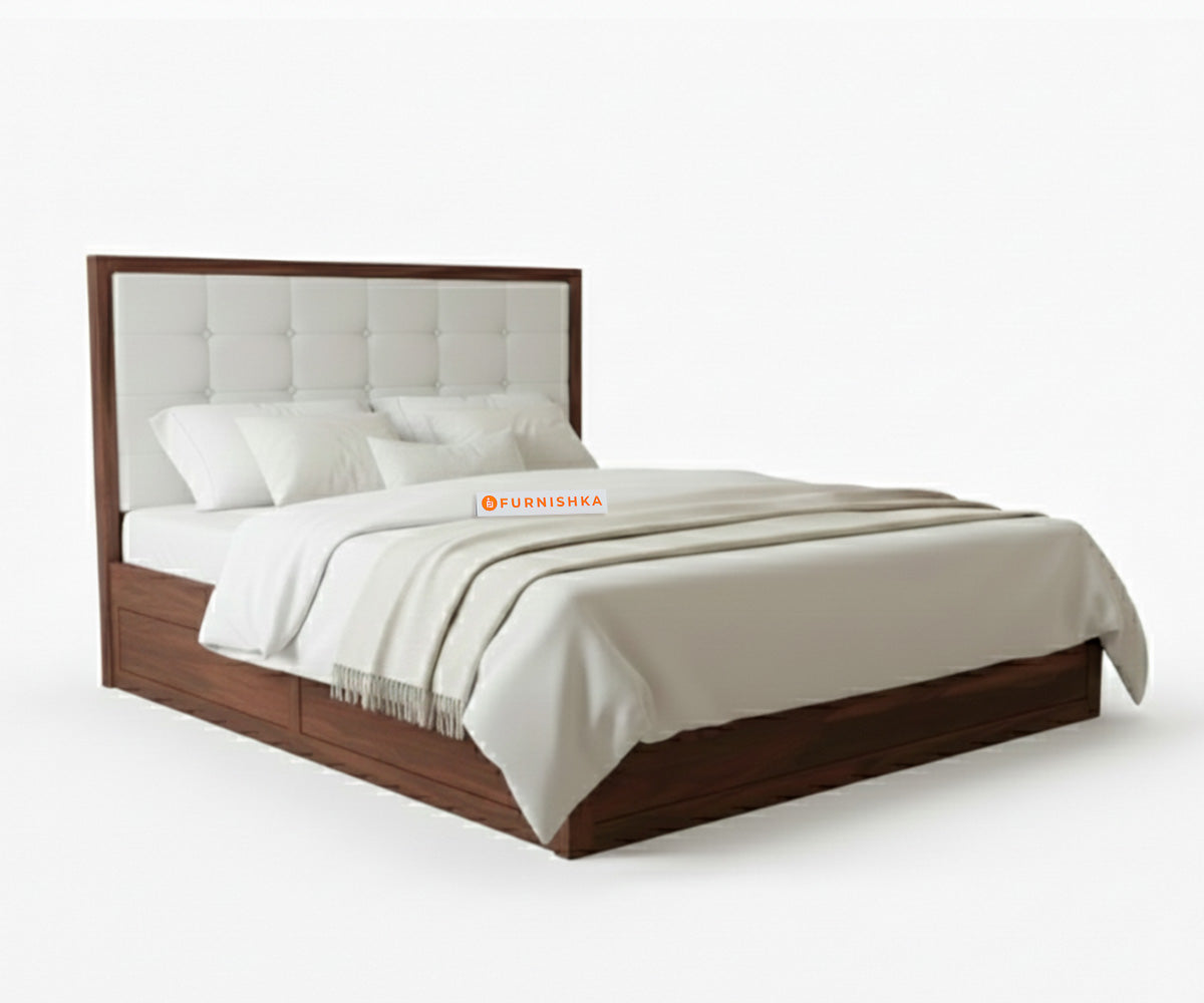 Amblyn Sheesham Wood Box Storage Bed King Size - Trout Light Grey - Furnishka