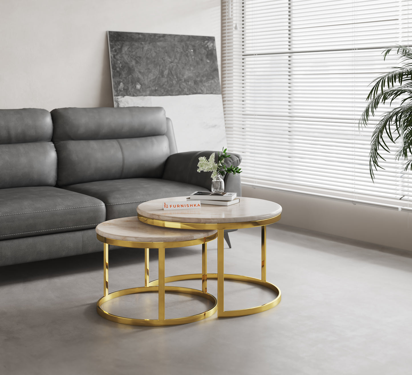 Arcus Nesting Table with Australian Onyx Top in Gold finish - Furnishka