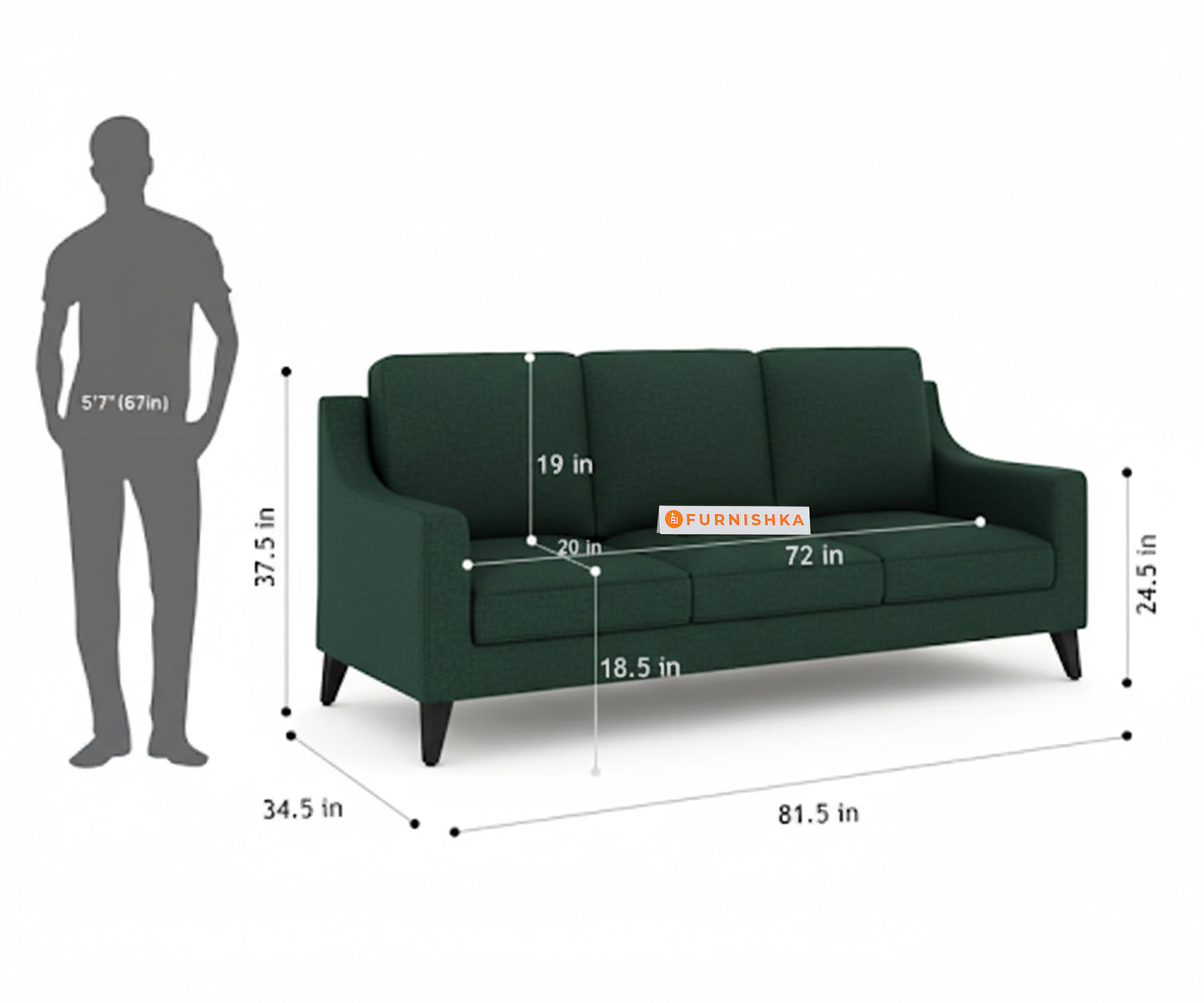 Arrasso 3 Seater Sofa Dark Green Pine - Furnishka
