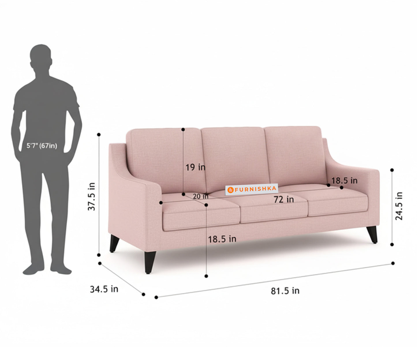 Arrasso 3 Seater Sofa Flamingo Pink - Furnishka