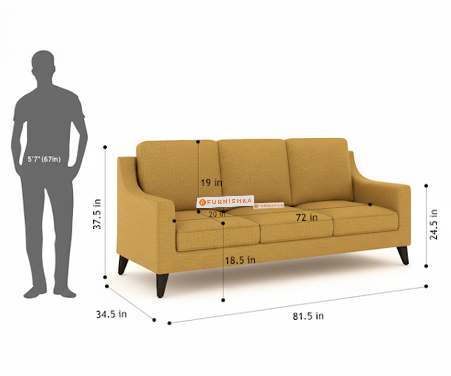 Arrasso 3 Seater Sofa Mustard Yellow - Furnishka