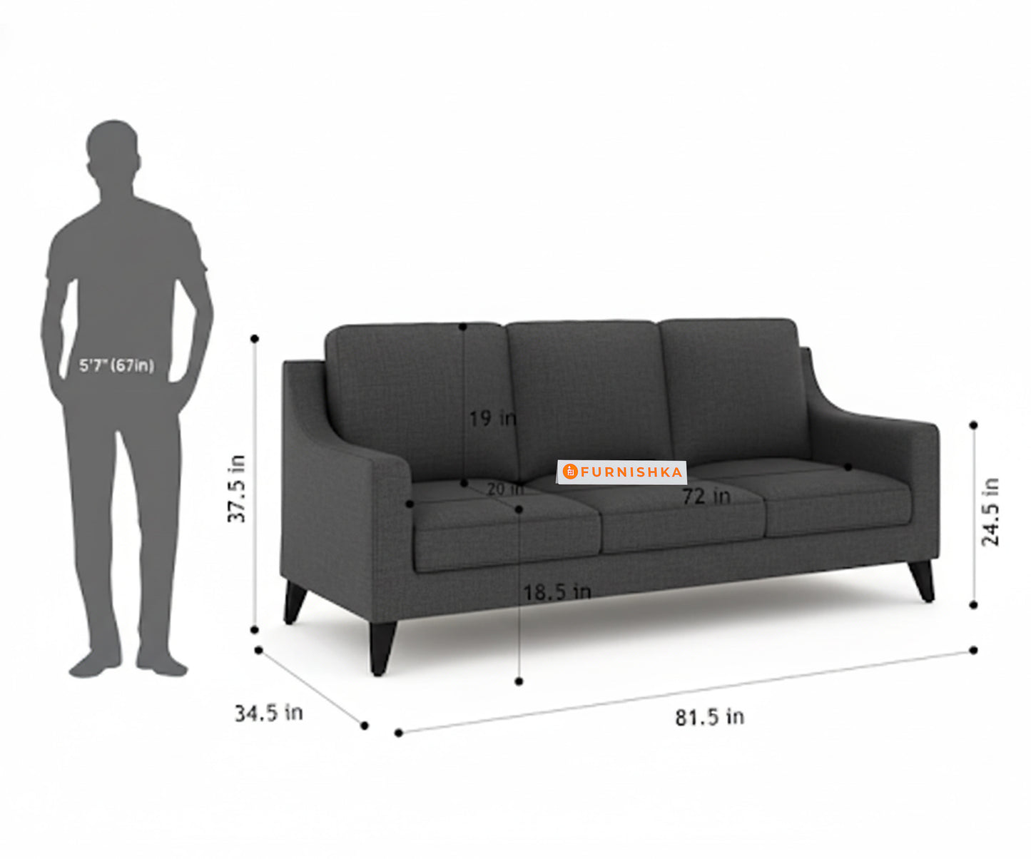 Arrasso 3 Seater Sofa Trout - Space Grey - Furnishka