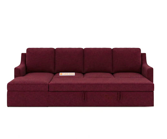 Arrasso Sofa 3+L Shape LHS Sofa cum Bed - Dark Red Wine - Furnishka