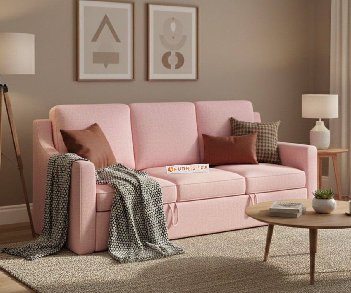 Arrasso Sofa 3 Seater Sofa Cum Bed - Pull out Type - Flamingo Pink - Furnishka