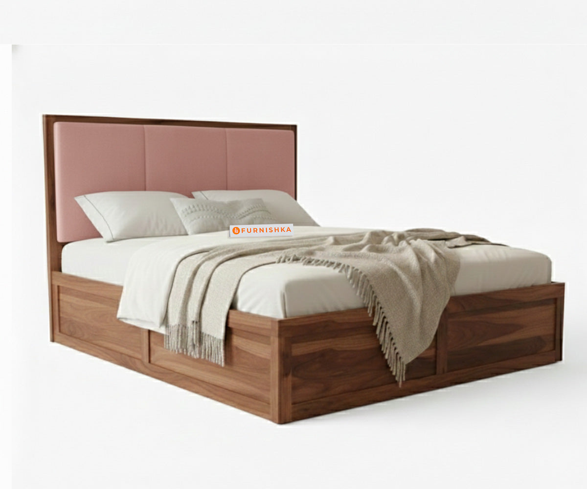Ashlyn Sheesham Bed Box Storage - Queen Size Flamingo Pink - Furnishka