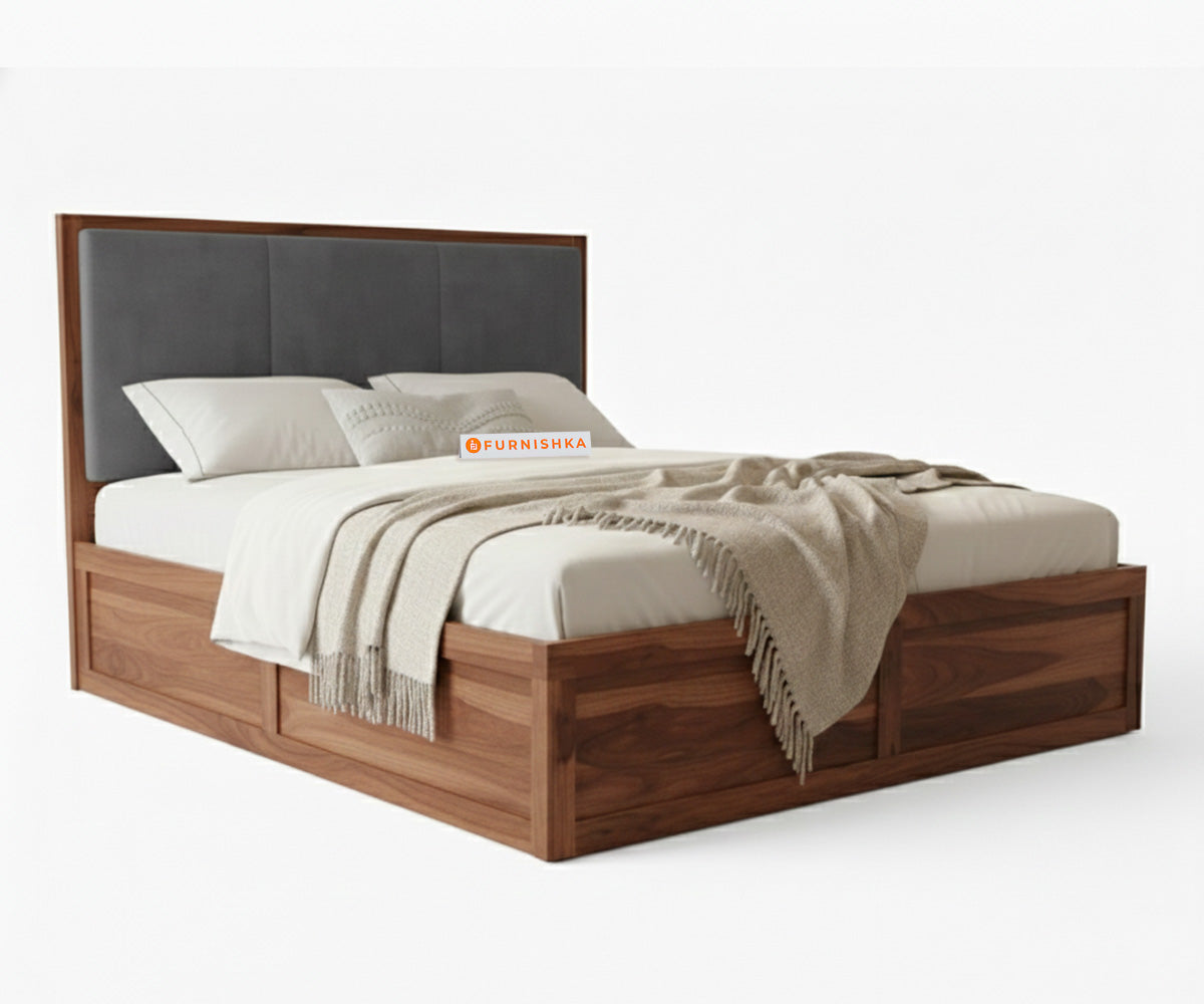 Ashlyn Sheesham Bed Box Storage - Queen Size Space Grey - Furnishka