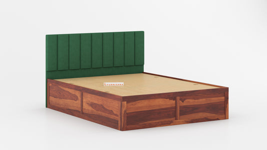 Augustus Sheesham Wood bed with Upholstered headboard Box Storage King Size - Furnishka