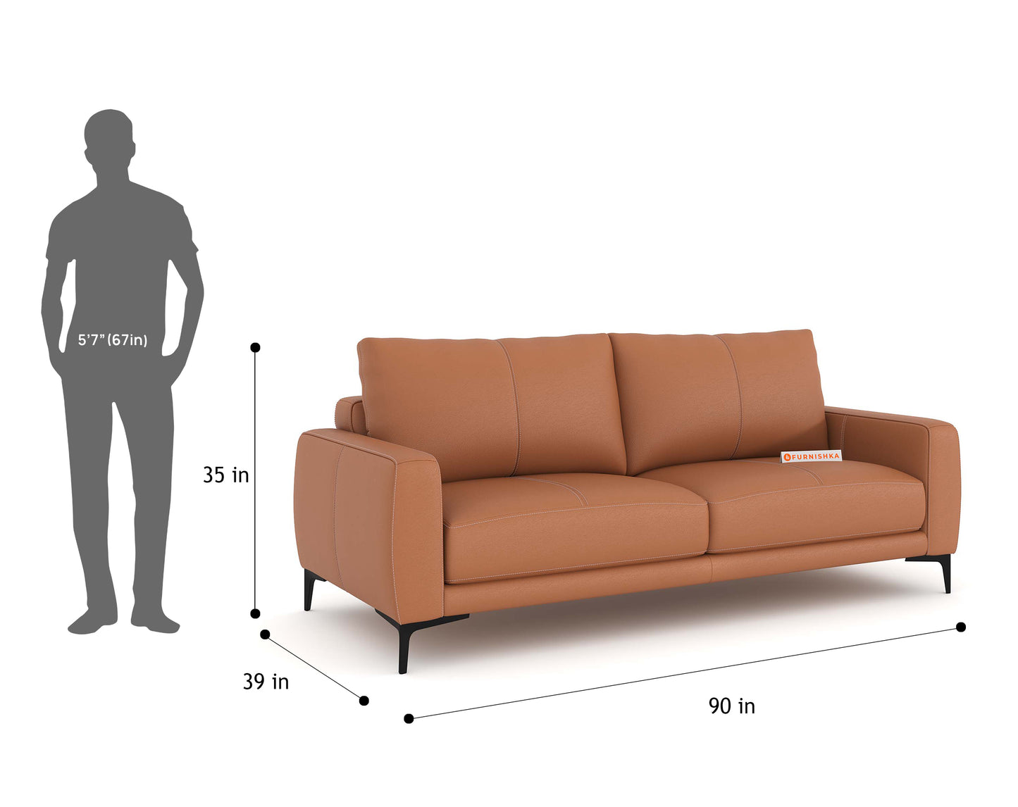 Balvin Leather 3 Seater Sofa - Furnishka