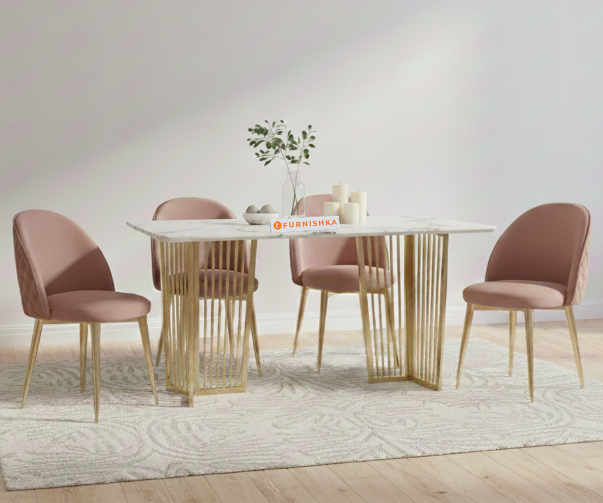 Barolo 4 Seater Dining Sets with White Engineered Marble Top - Furnishka