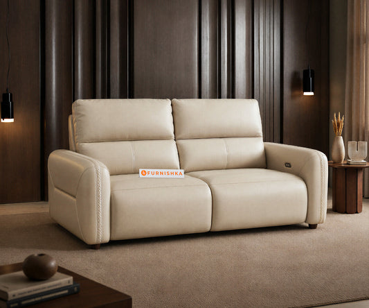 Bradon 3 Seater Leather Recliner in Forest White - Furnishka