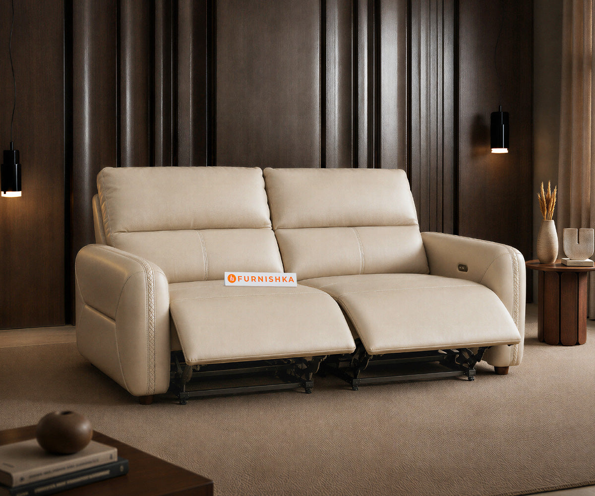 Bradon 3 Seater Leather Recliner in Forest White - Furnishka