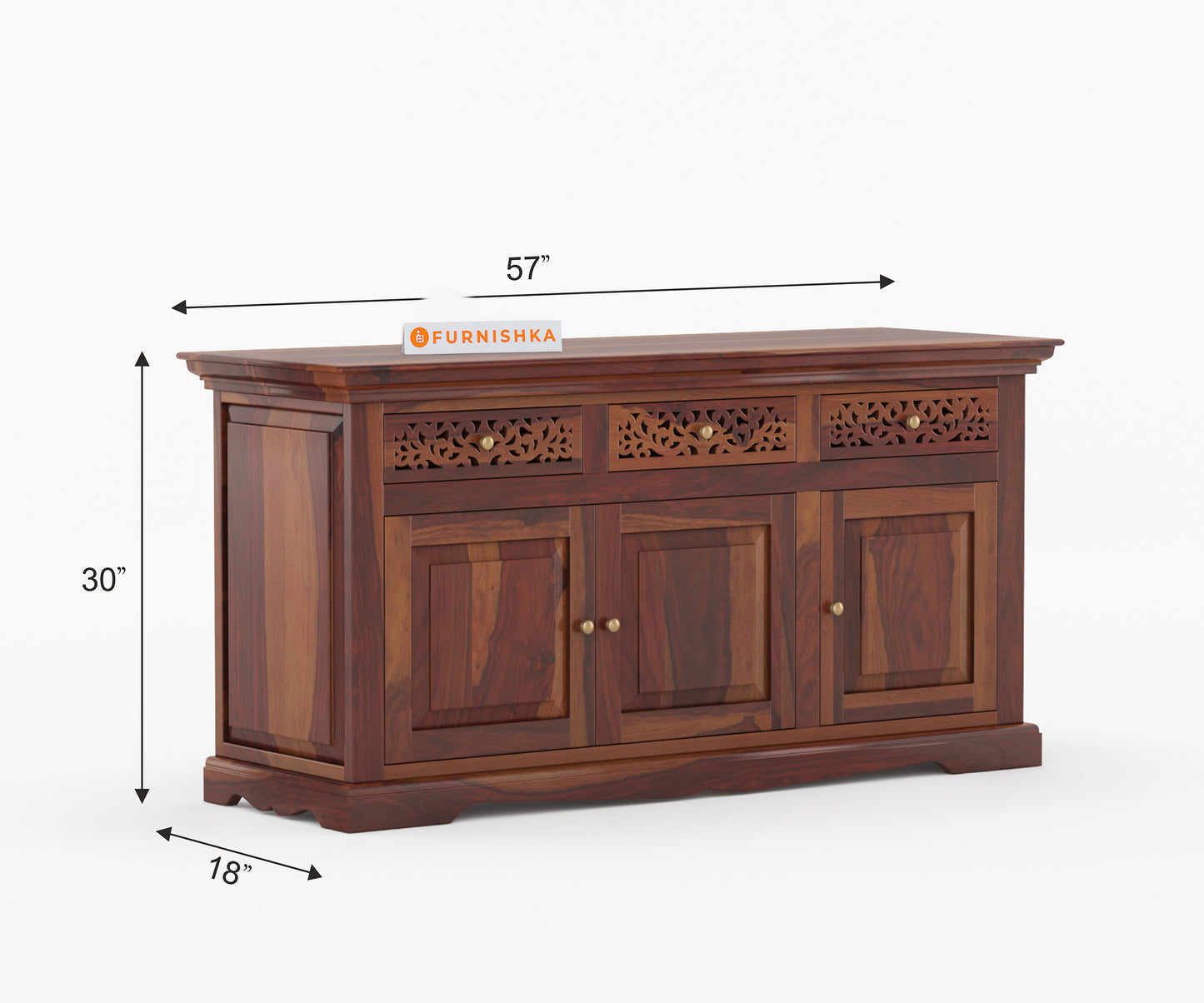 Brynn Sheesham Wood Triple Door Chest of Drawer - Furnishka