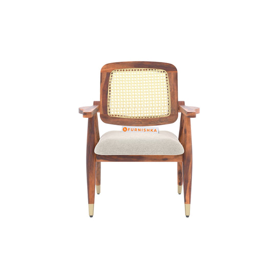Cane Harmony Riva Sheesham Wood Arm Chair with Cane in Teak Finish - Furnishka