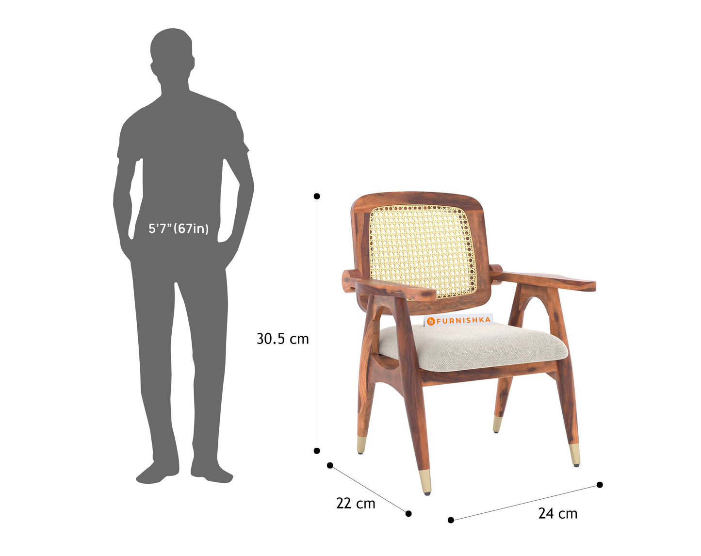 Cane Harmony Riva Sheesham Wood Arm Chair with Cane in Teak Finish - Furnishka