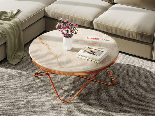 Clos Coffee Table with Australian Onyx Top in Rose Gold finish - Furnishka