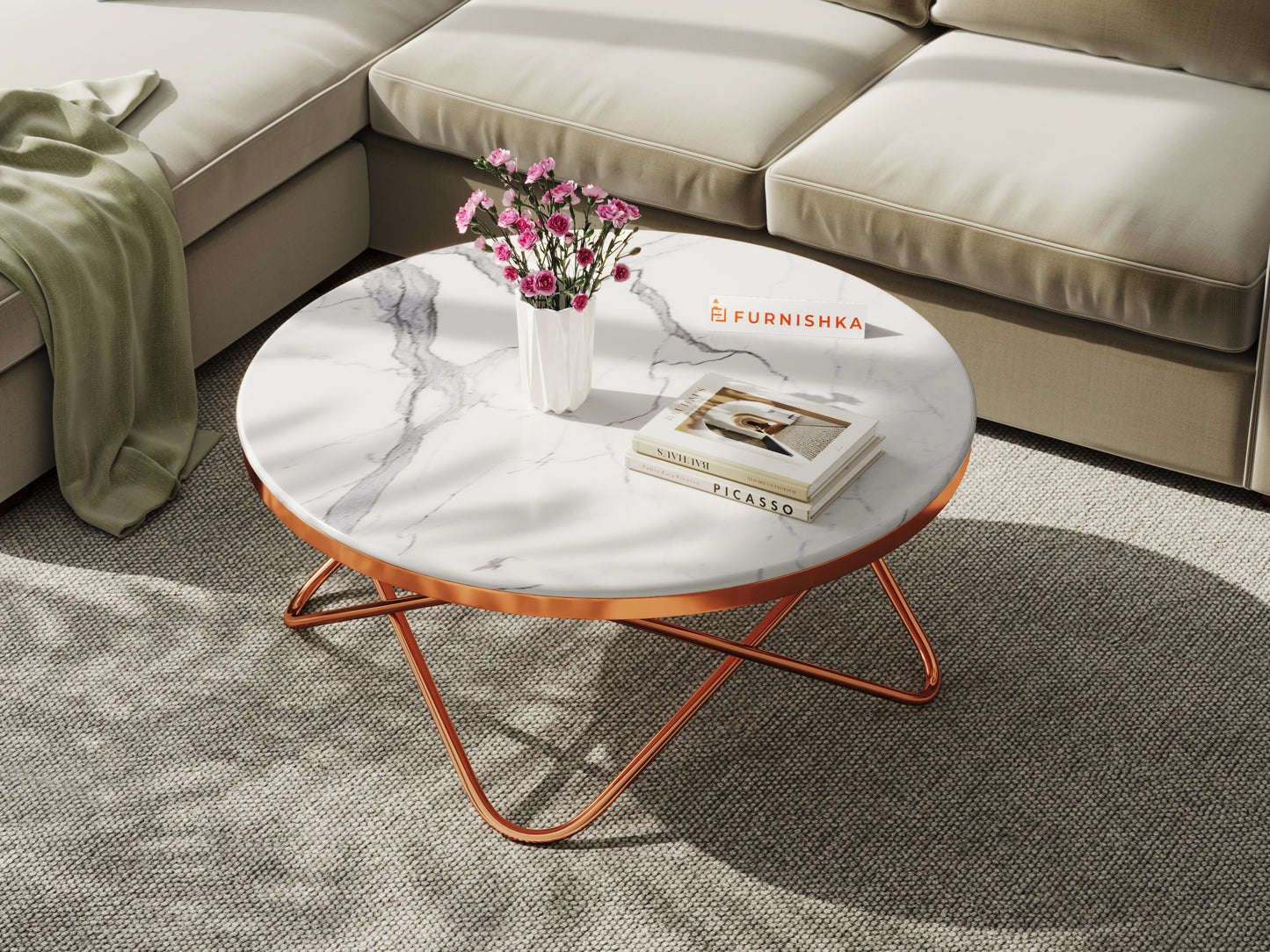 Clos Coffee Table with Quartz Marble Top in Rose Gold Finish - Furnishka