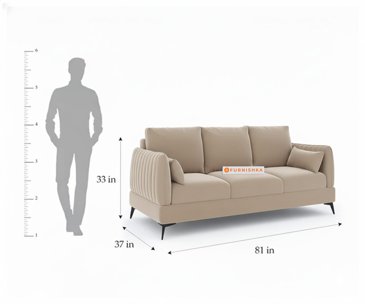 Corbida Sofa 3 Seater Light Beige - Furnishka