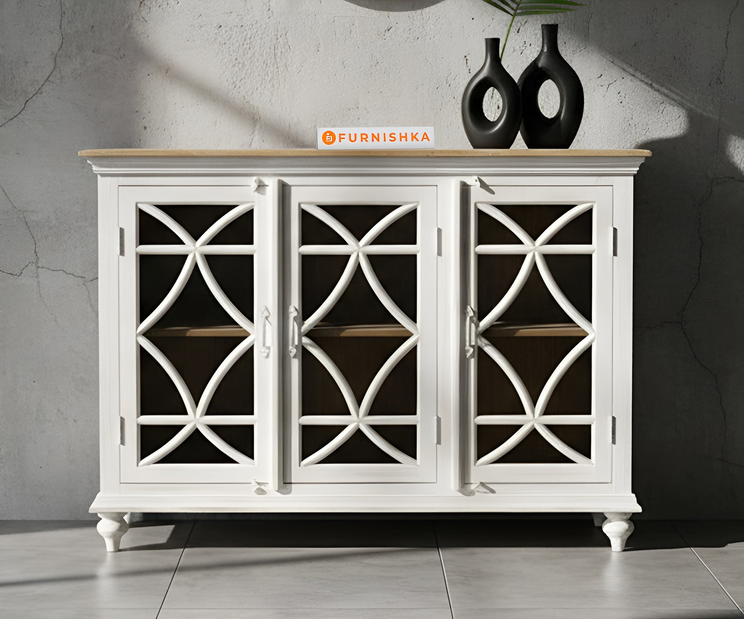 Cross Arch Glass with 3 shutters Door 3 drawers Reclaimed - Furnishka