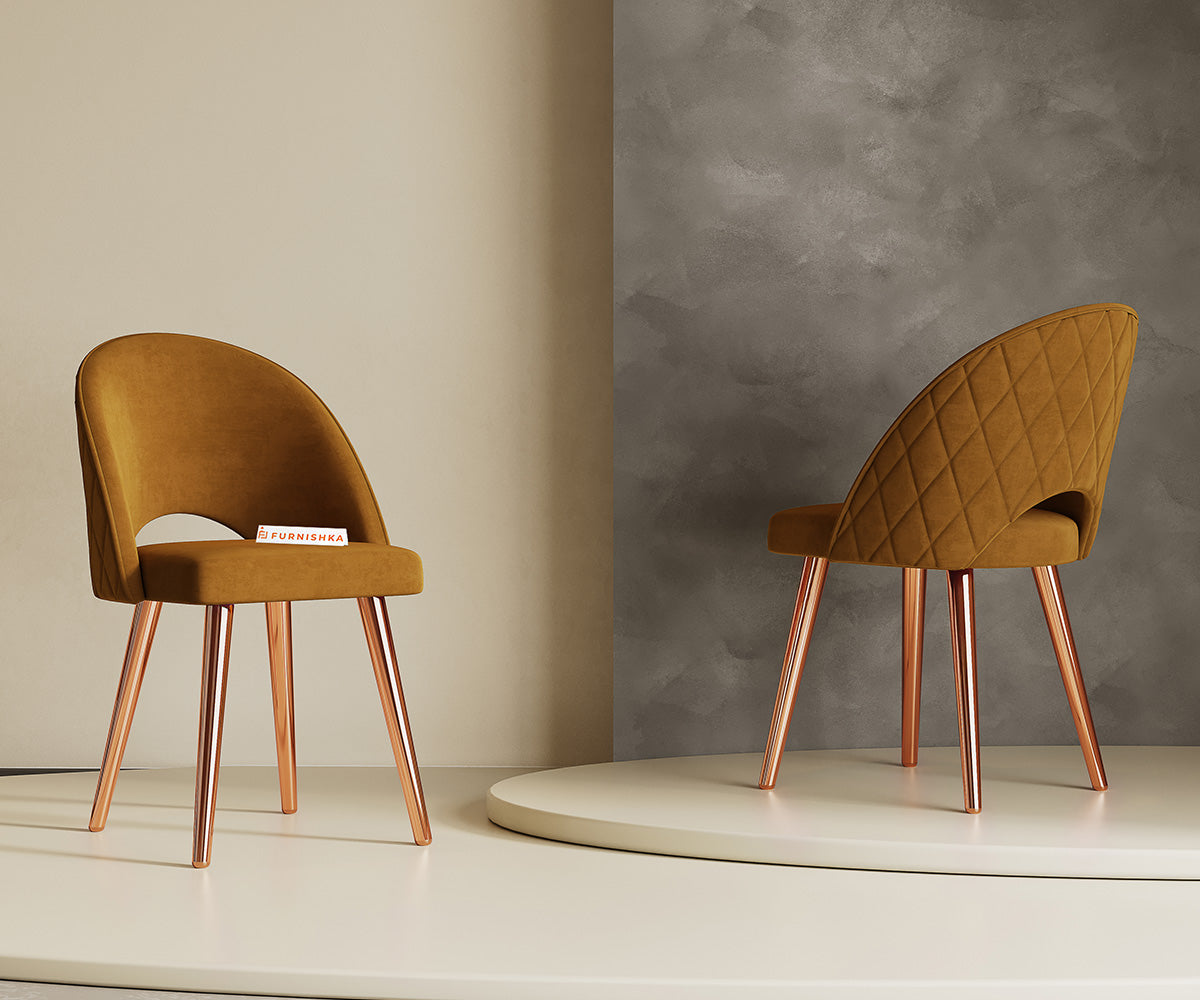 Leo Dining Chair With Rose Glod Leg Mustard Yellow