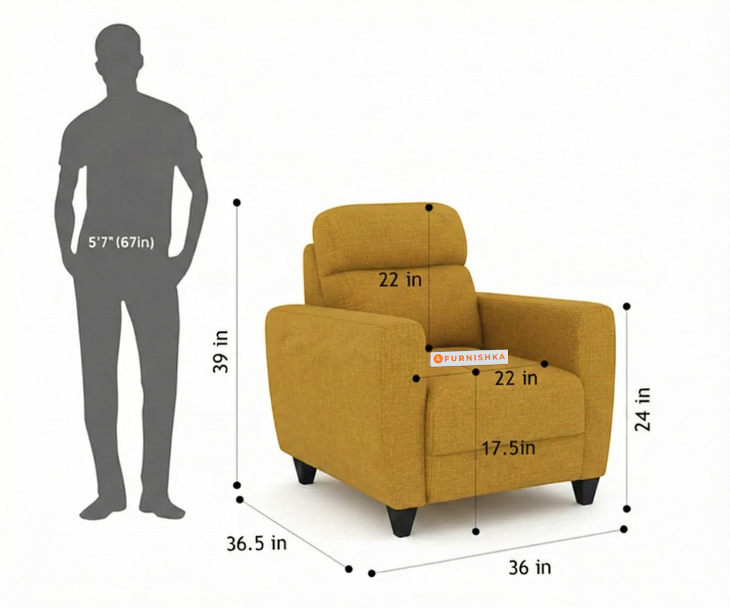 Daina 1 Seater Sofa Mustard Yellow - Furnishka