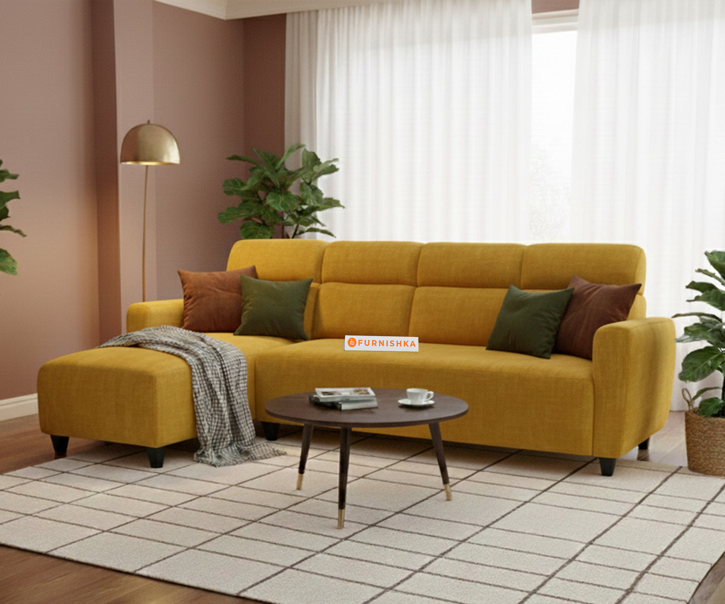 Daina 3 Seater L Shape Sofa - LHS Mustard Yellow - Furnishka