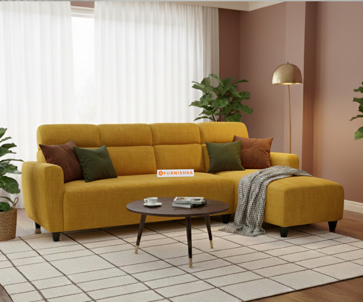Daina 3 Seater L Shape Sofa-RHS Mustard Yellow - Furnishka