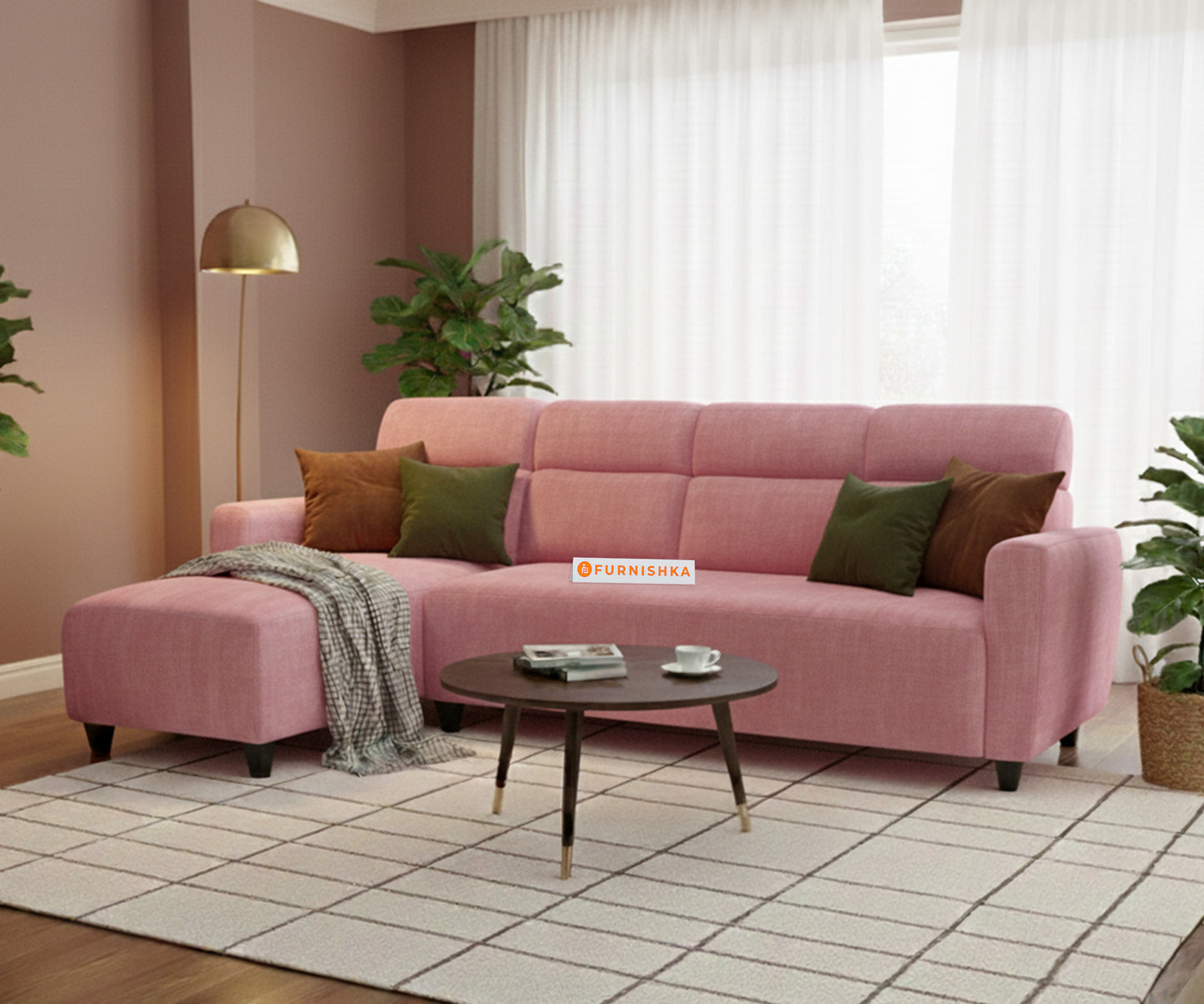 Daina 3 Seater L Shape Sofa - LHS Flamingo Pink