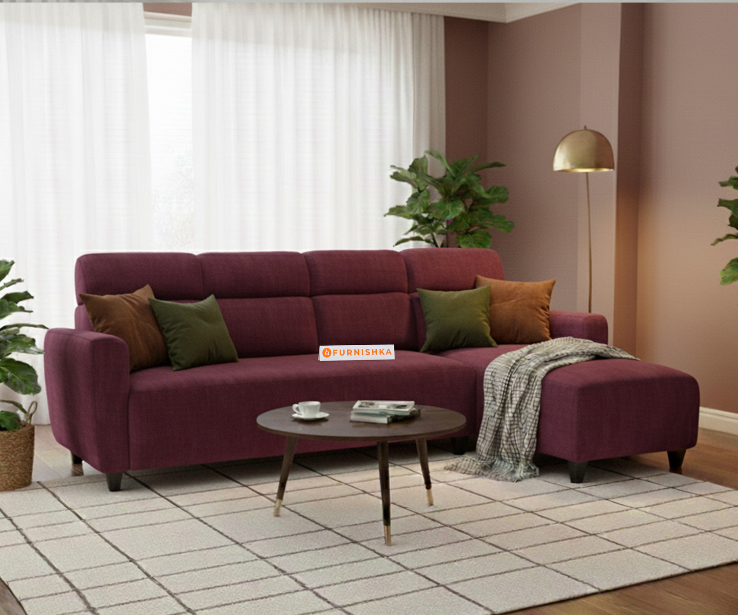 Daina 3 Seater L Shape Sofa-RHS Red Wine