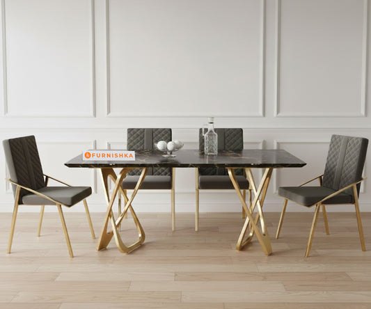 Dolce 4 Seater Dining Sets with Black Engineered Marble Top - Furnishka