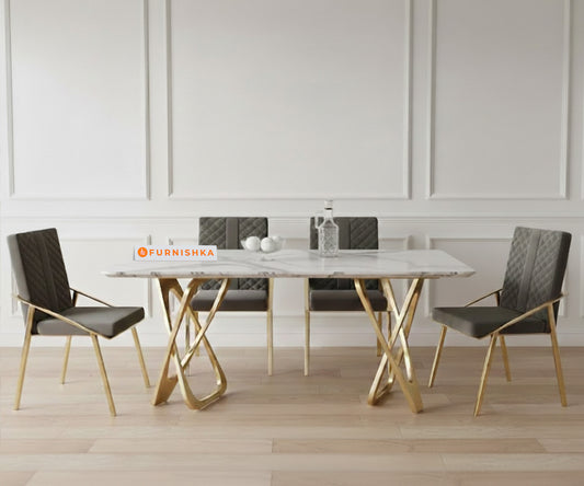 Dolce 4 Seater Dining Sets with Indian Banswara Marble Top - Furnishka