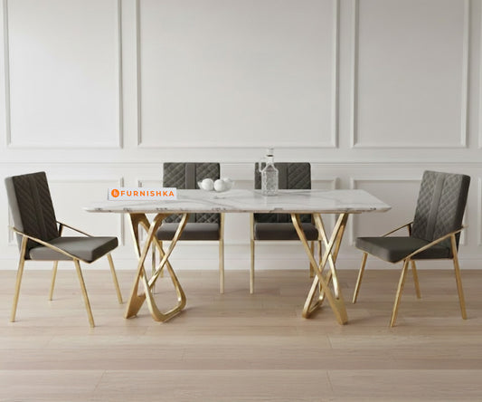 Dolce 4seater Dining Sets with Quartz Marble Top Gold Finish - Furnishka