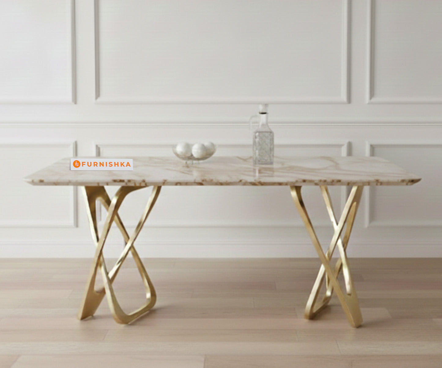 Dolce 6 Seater Dining Sets with ROSALIA GOLD sandwich Engineering Marble Top - Furnishka