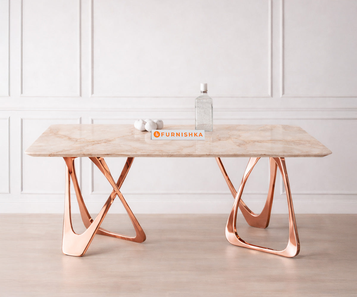 Dolce Dining Table 6 Seater Rose Gold Base - Furnishka