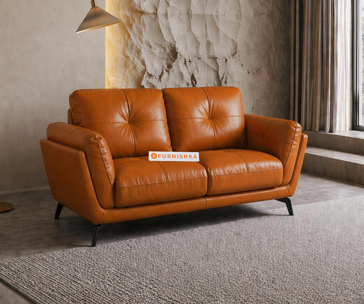 Dundee 2 Seater Leather Sofa-Saddle - Furnishka