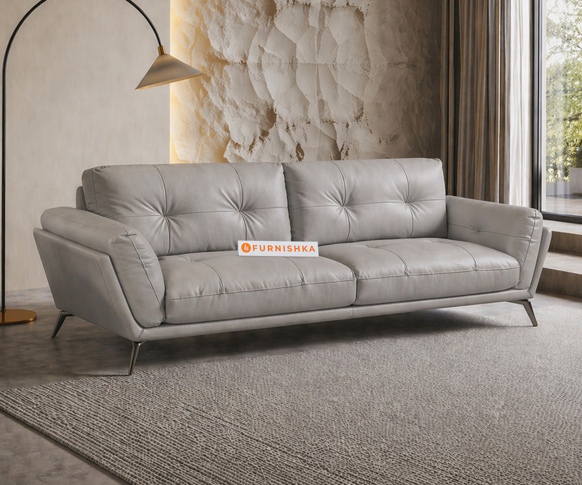 Dundee 3 Seater Leather Sofa-Silver Grey - Furnishka