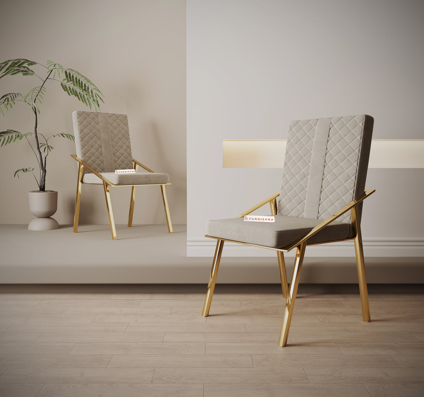 Gala Dining Chair With Gold Leg - Light Beige - Furnishka