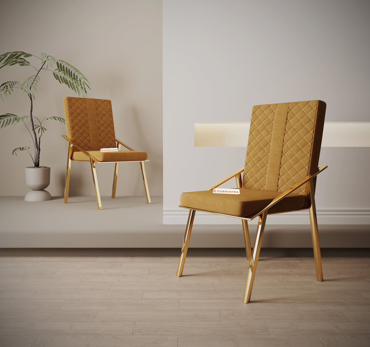 Gala Dining Chair With Gold Leg - Mustard yellow - Furnishka