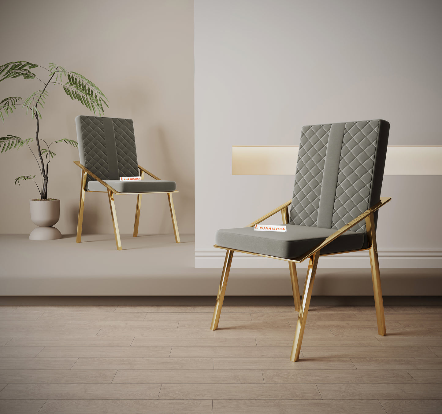 Gala Dining Chair With Gold Leg - Space Grey - Furnishka