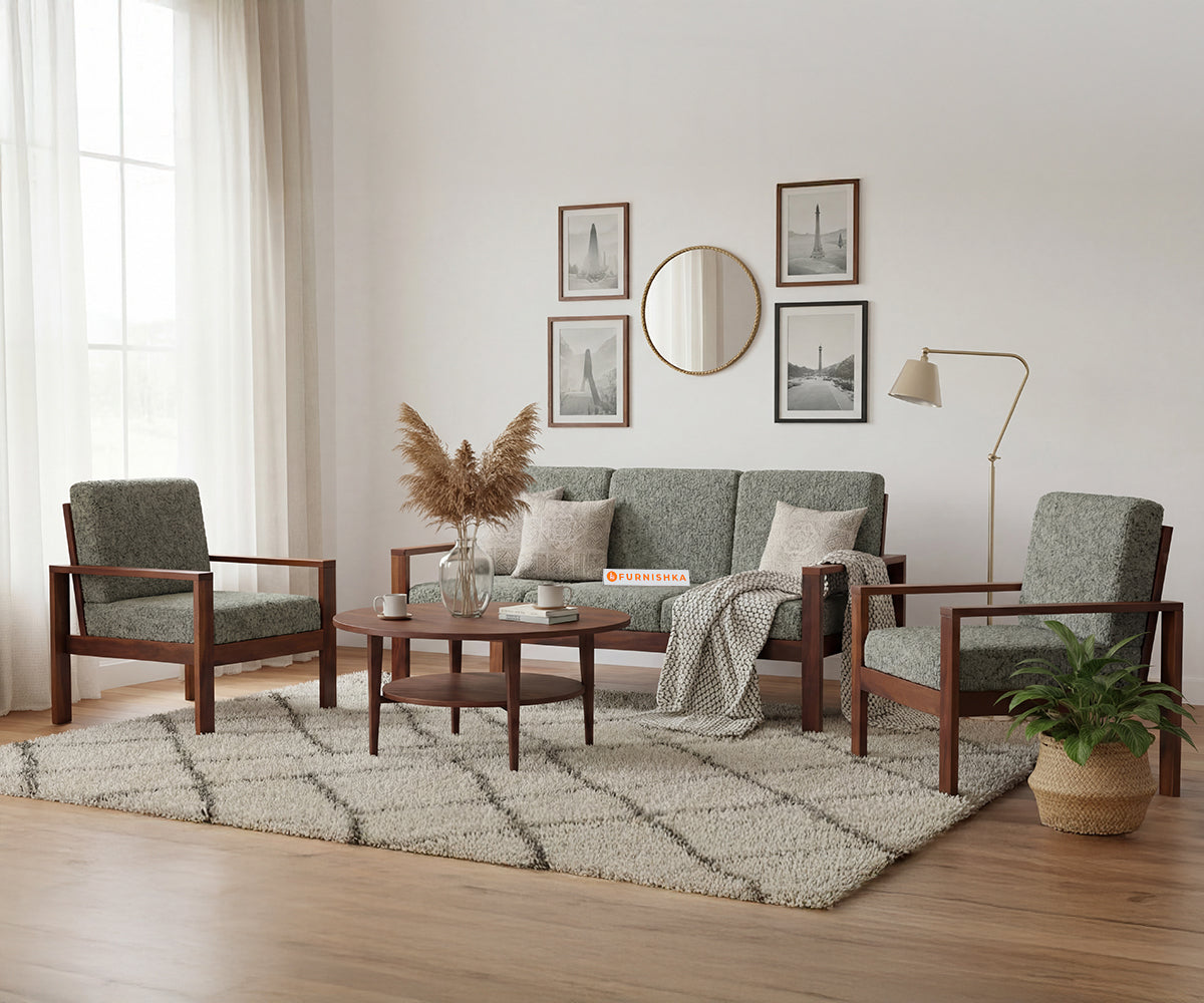 Halle 3+1+1 Seater Sofa Set With Anthology Fabric Green - Furnishka