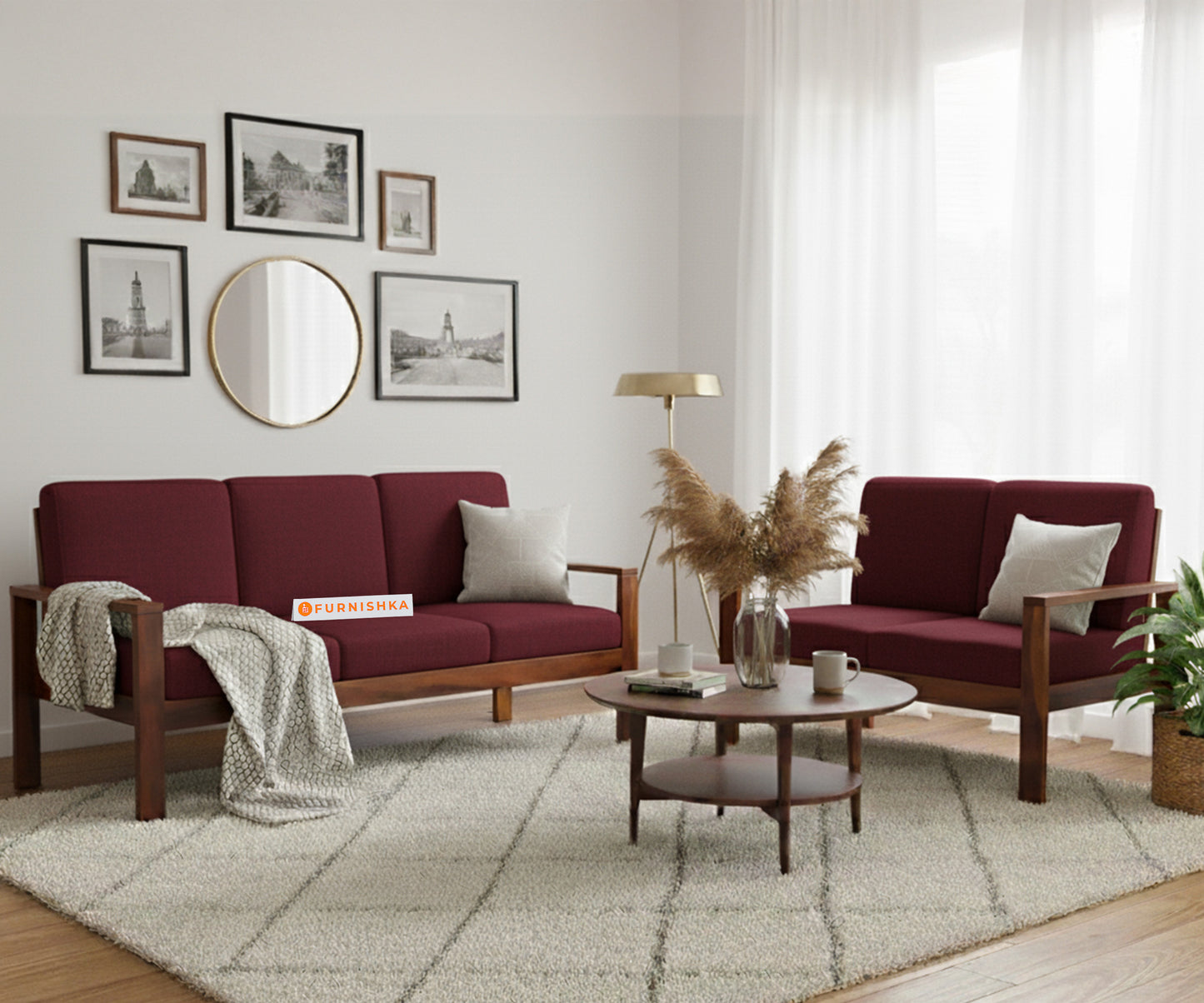 Halle sofa - 3 + 2 Sofa Set Red Wine - Furnishka