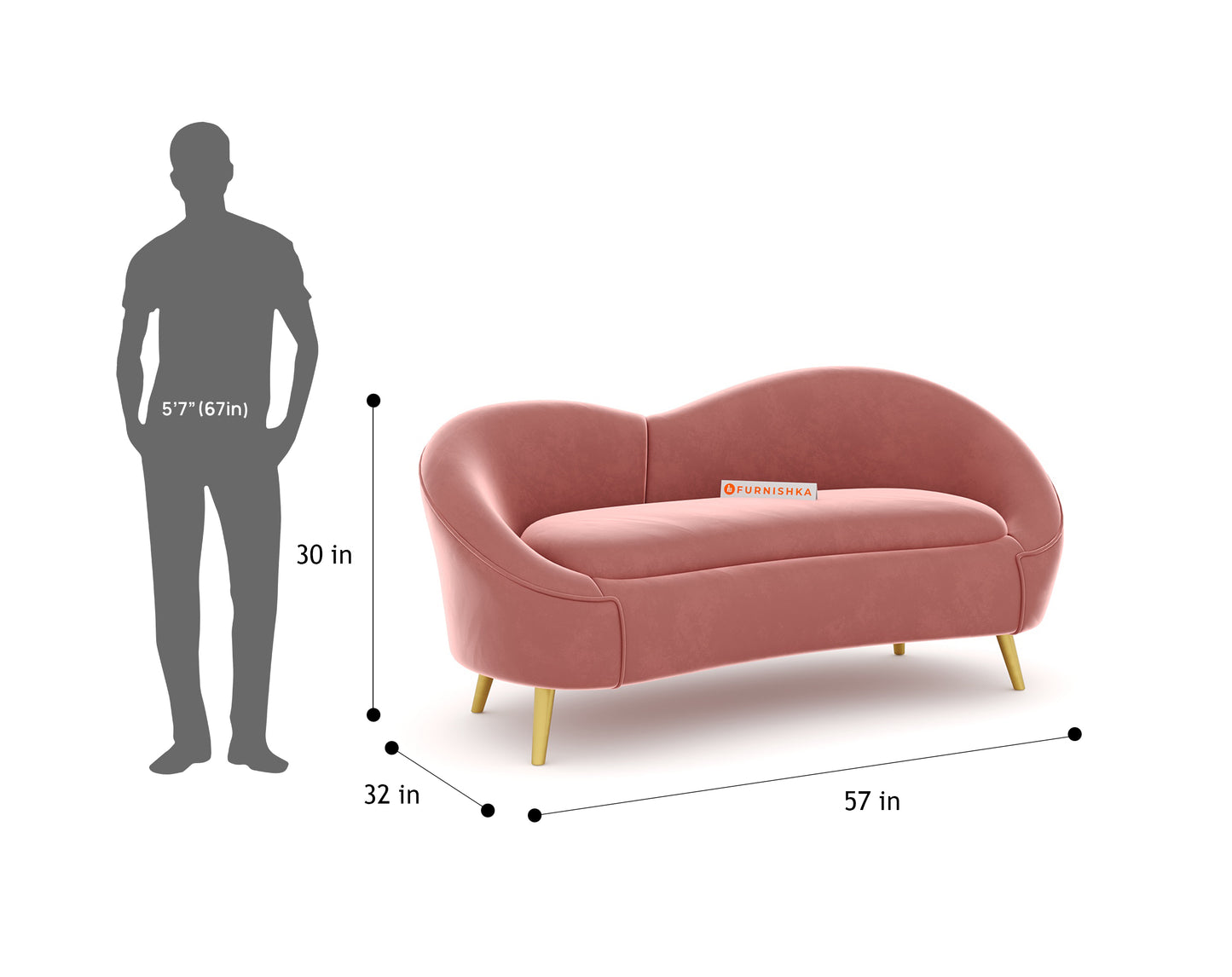 Hana Sofa 2 Seater Flamingo Pink - Furnishka