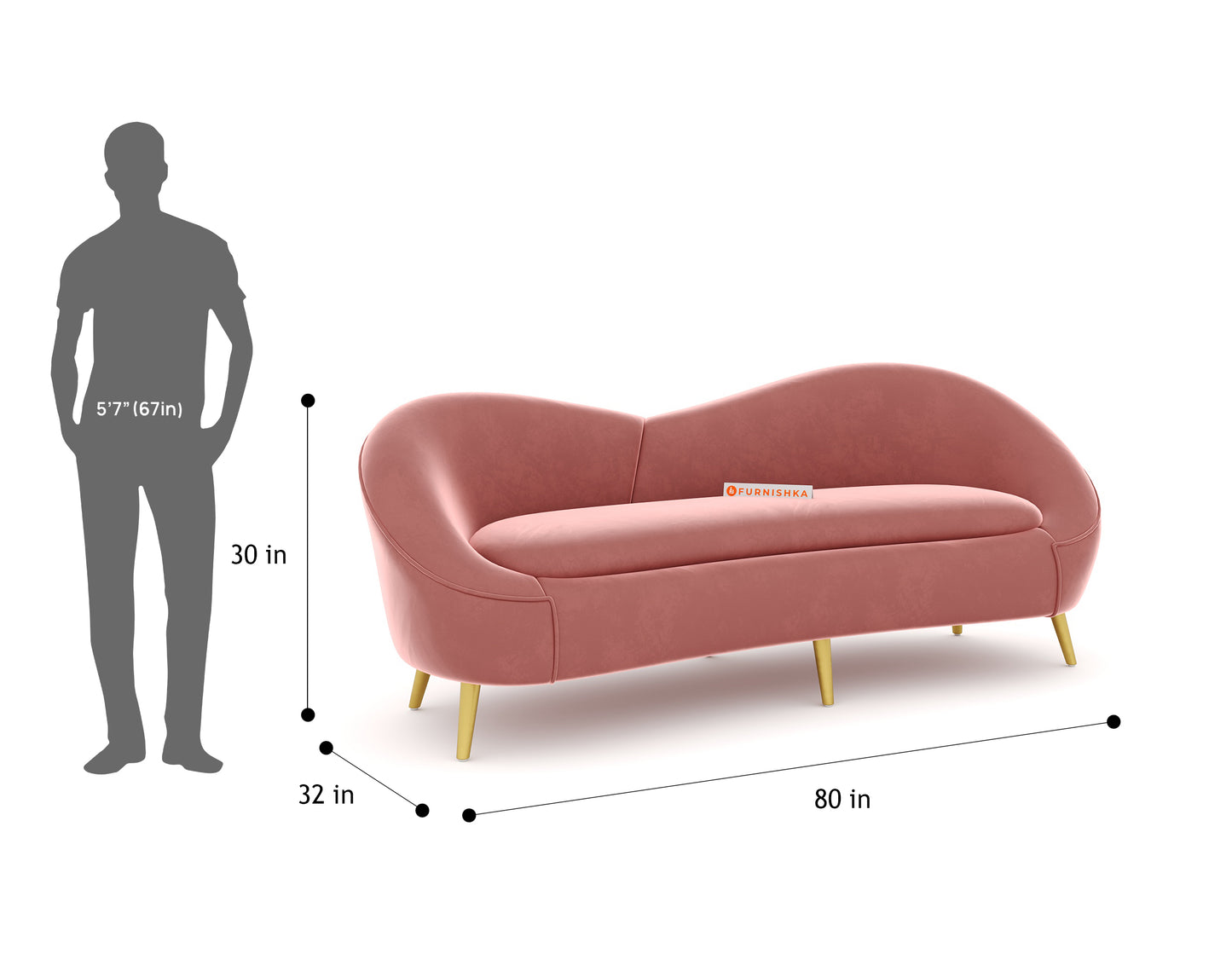 Hana Sofa 3 Seater Flamingo Pink - Furnishka