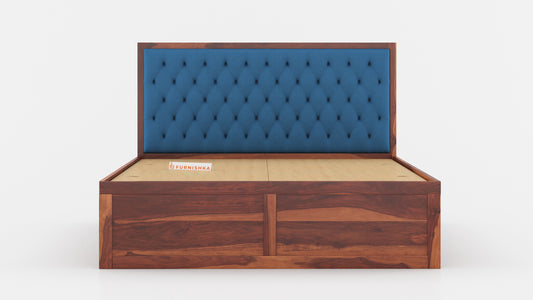 Harshlyn Sheesham Wood bed with Upholstered headboard Box Storage King Size - Furnishka