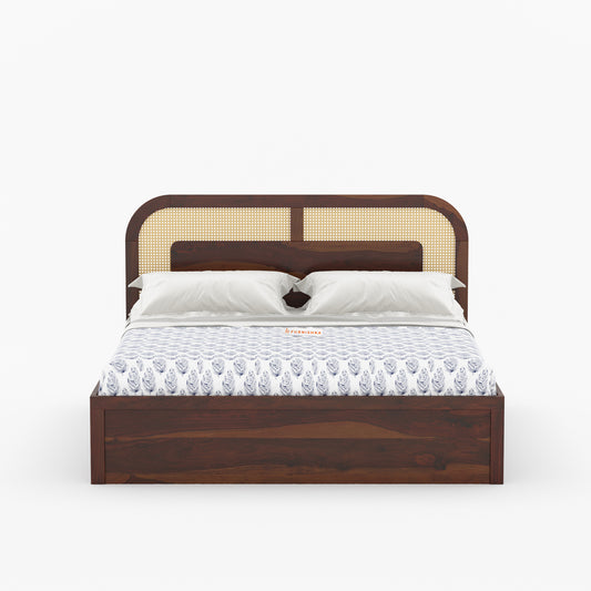 Hester Sheesham Wood Cane Bed With Non Storage - Queen Size - Furnishka