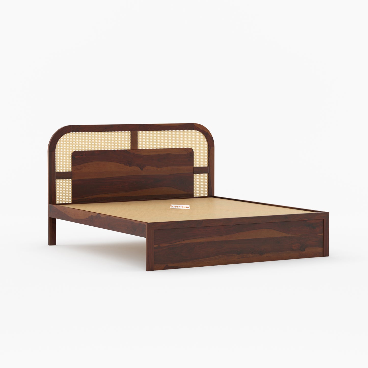 Hester Sheesham Wood Cane Bed With Non Storage - Queen Size - Furnishka