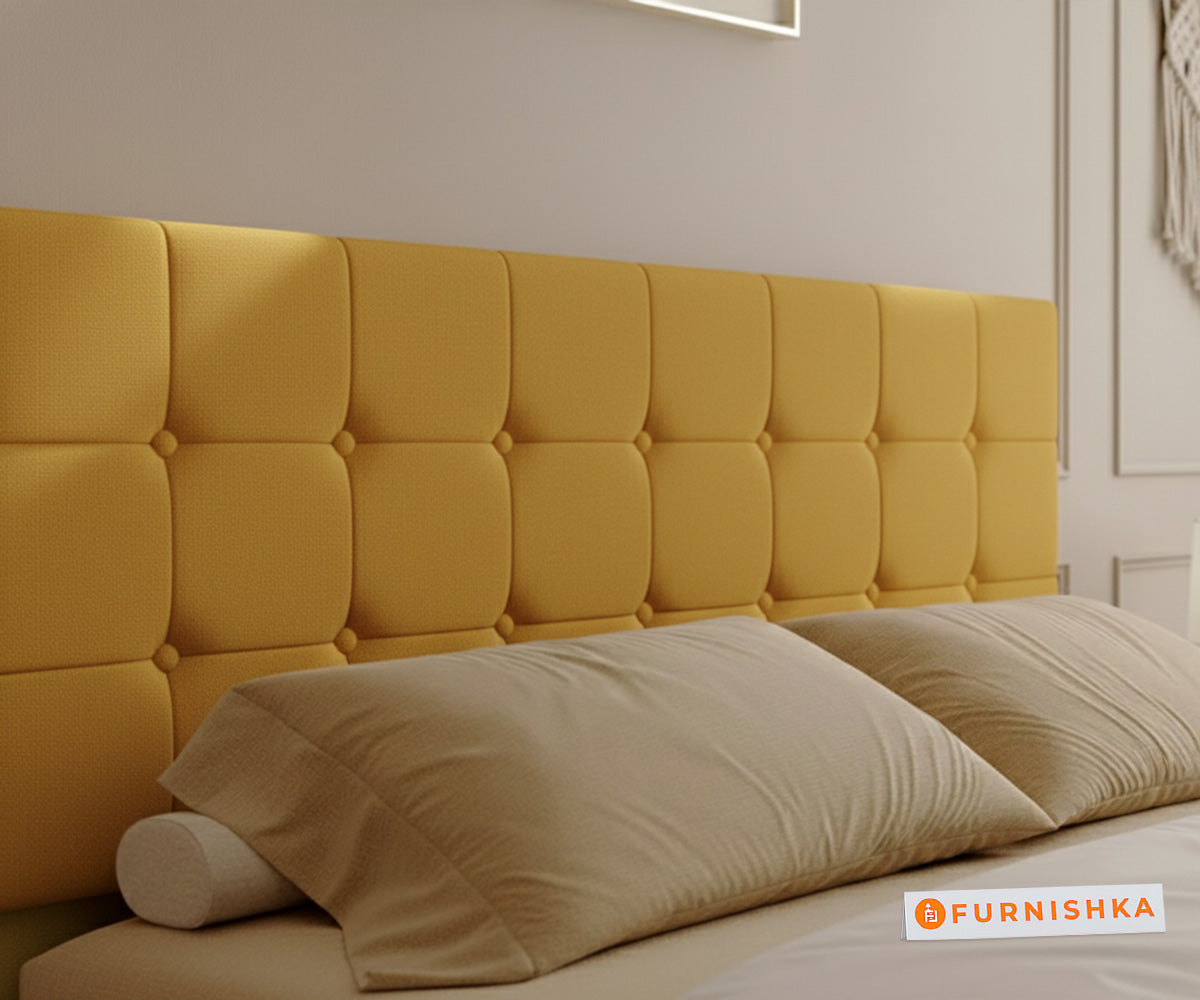 Irene Real Teak Wood Hydraulic Bed King Size Mustard Yellow - Furnishka