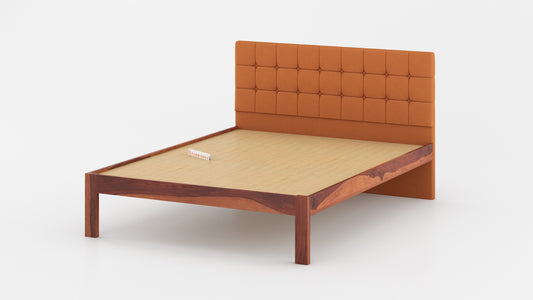 Irene Sheesham Wood bed with Upholstered headboard Non Storage Queen Size - Furnishka