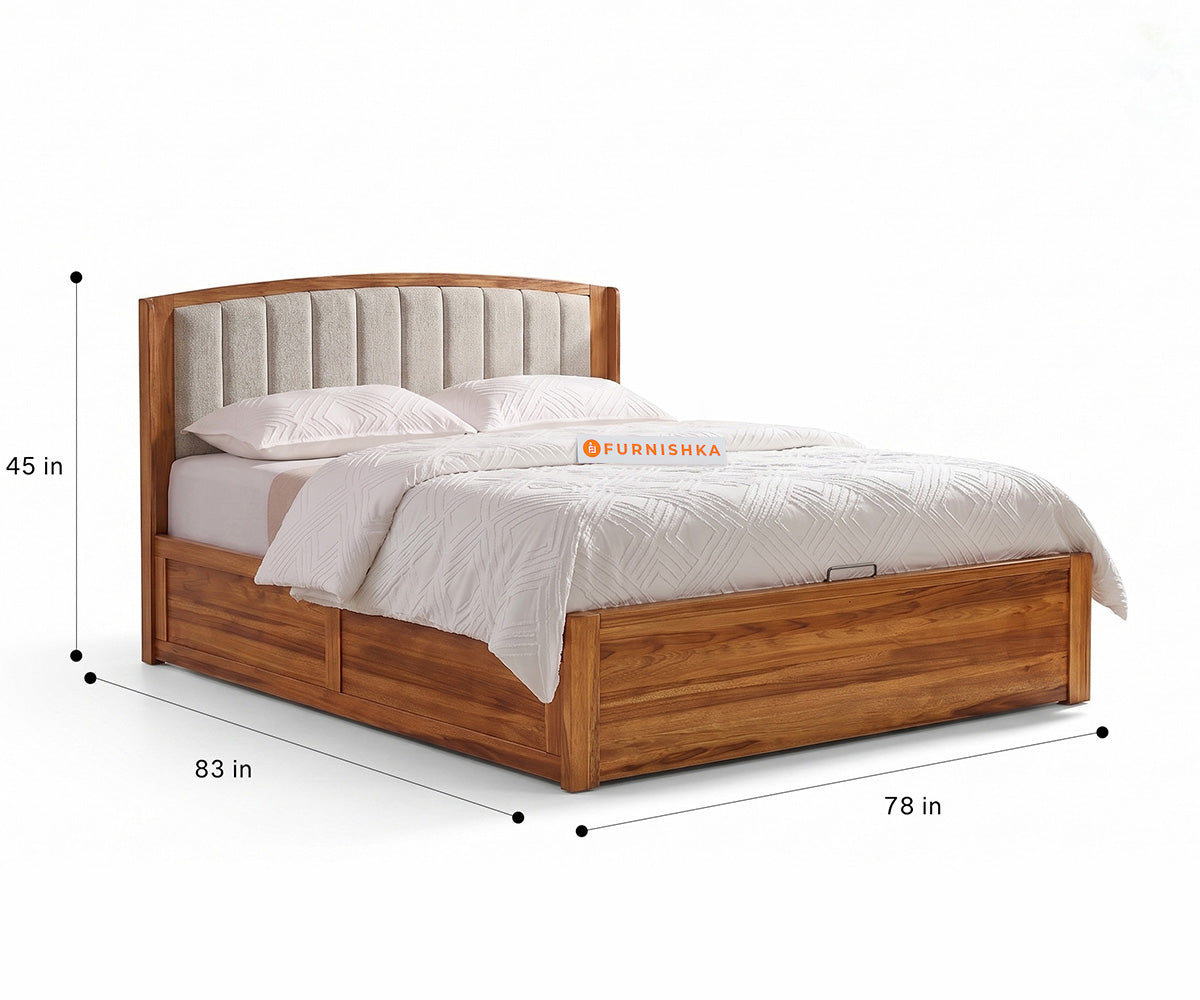 Alessia Teak Wood Bed with Hydraulic Storage King Size in Bone White