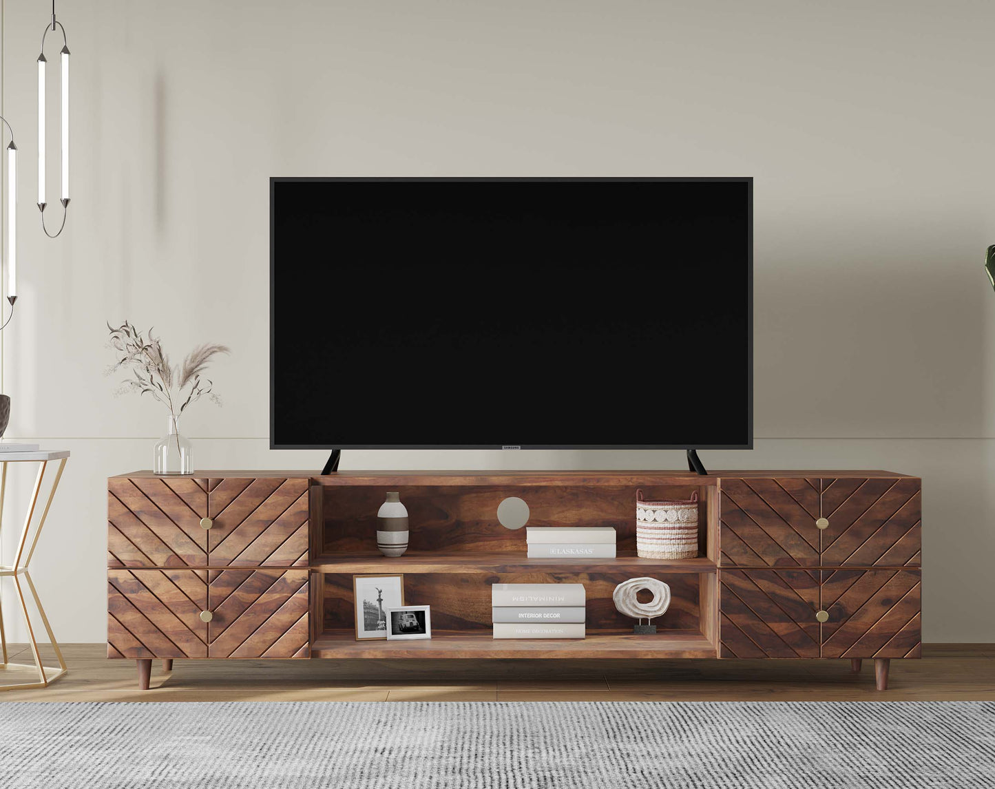 Chevora Palvich Sheesham TV Unit with 4 Drawers - Furnishka